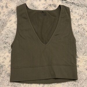Garage Ribbed Green Sleeveless Crop Top